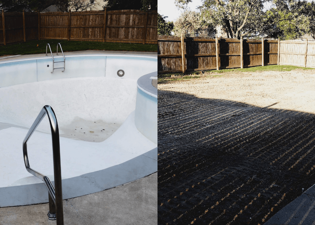 Before and after pool demolition Indiana